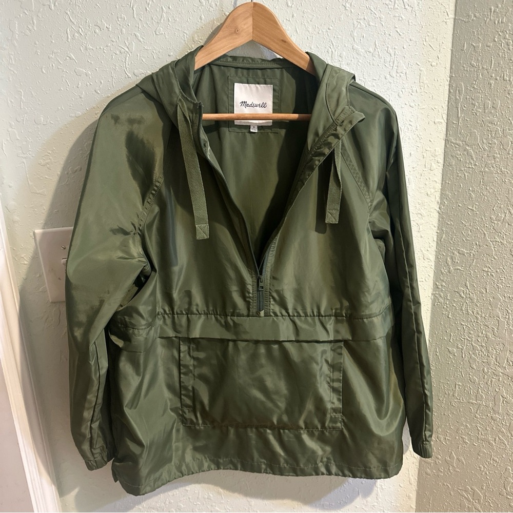 Madewell Raincheck Packable Popover Raincoat Quarter Zip Army Green Womens SZ M
